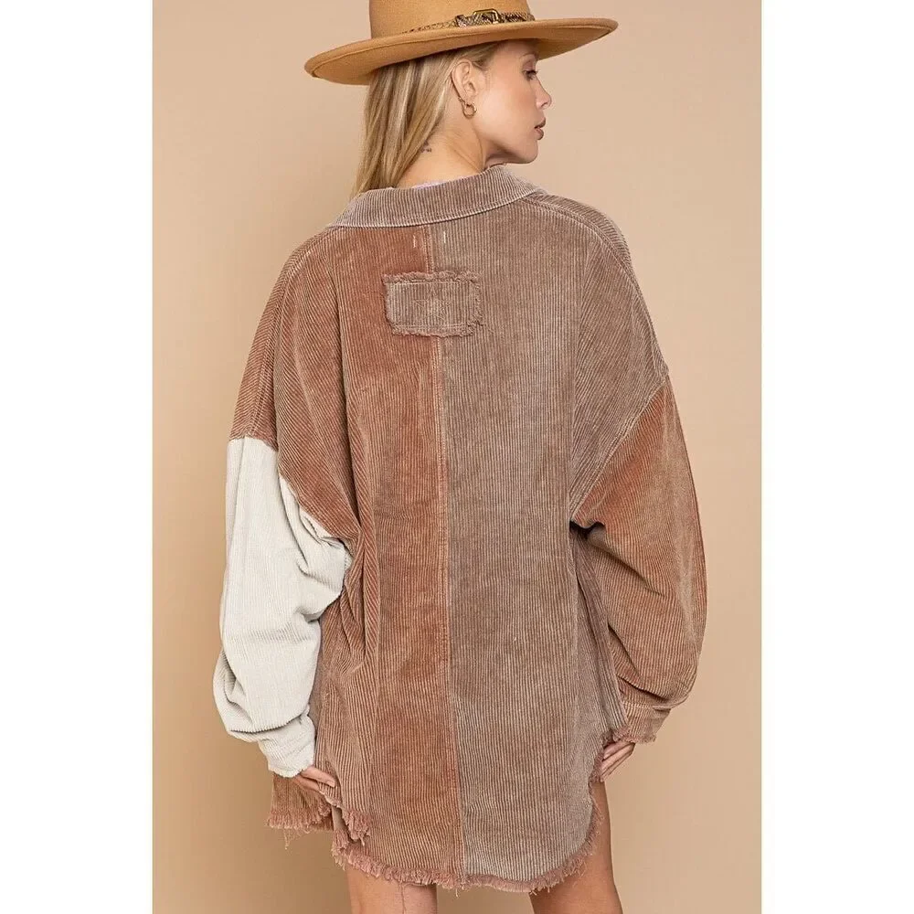 POL Together In Spirit Multi Tone Corduroy Shacket Jacket Size Medium